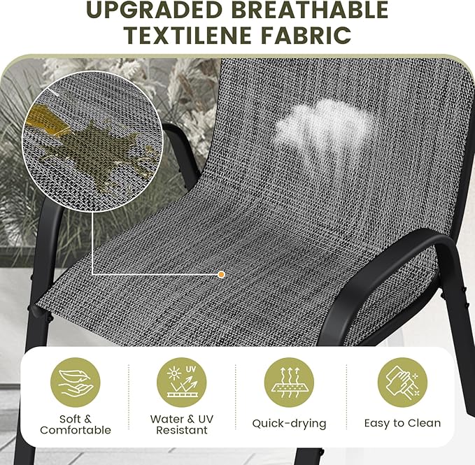 UDPATIO Patio Chairs Set of 2, Stackable Outdoor Dining Chairs with High Back, Breathable Textilene Fabric Outdoor Chair All Weather, 350LBS Capacity for Garden, Backyard (Dark Grey)