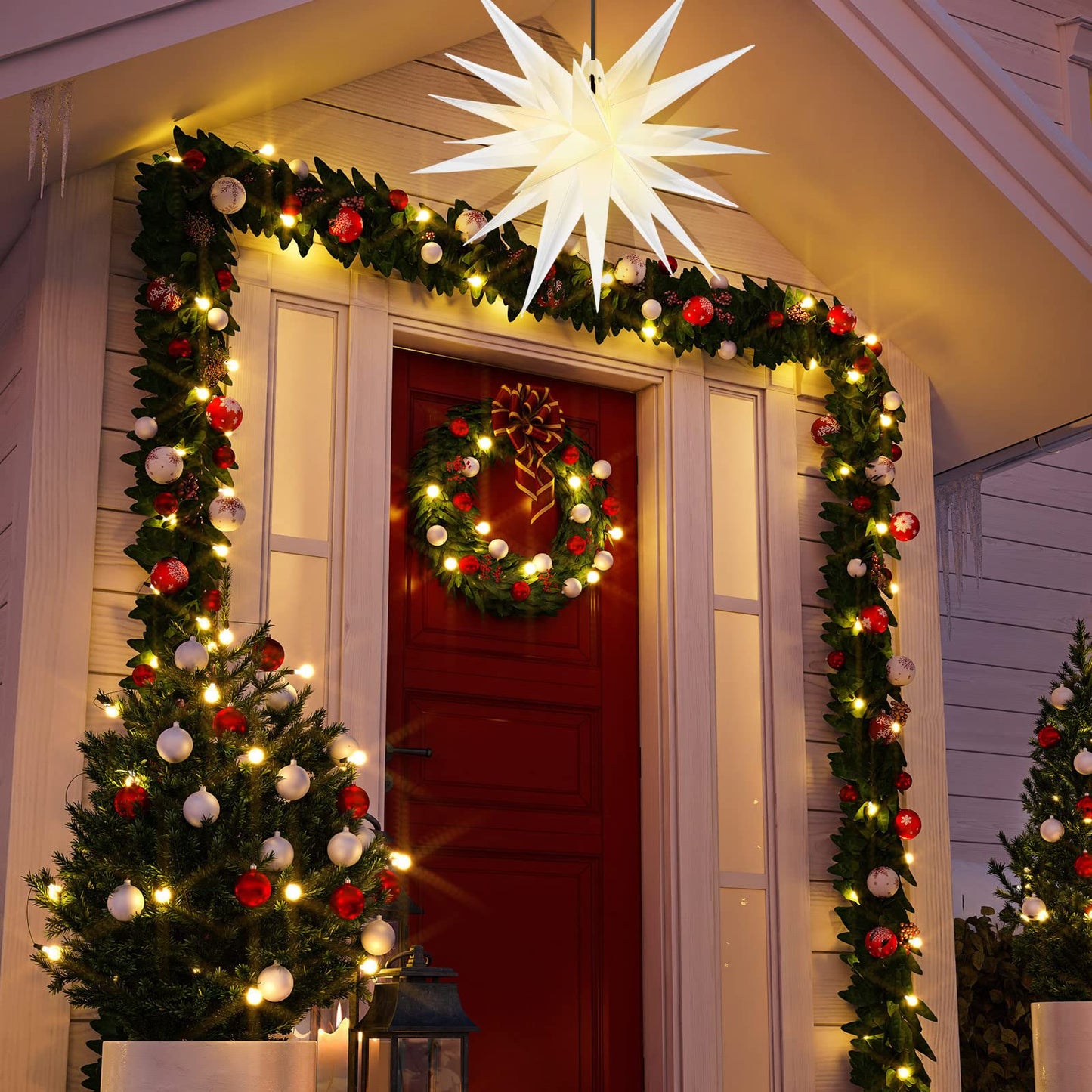 Riakrum Moravian Star Tree Topper Christmas Tree Decor Advent Star Hanging Outdoor Christmas Light Hanging Xmas Treetop for Holiday Decor(White,21 Inch)