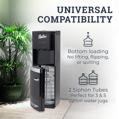 Igloo Retro Bottom-Loading Water Dispenser- Black Water Cooler Dispenser with Hot, Cold & Temperature Settings- Electric Water Dispenser Fits 3 & 5 Gallon Jugs with Child Safety Lock for Home & Office