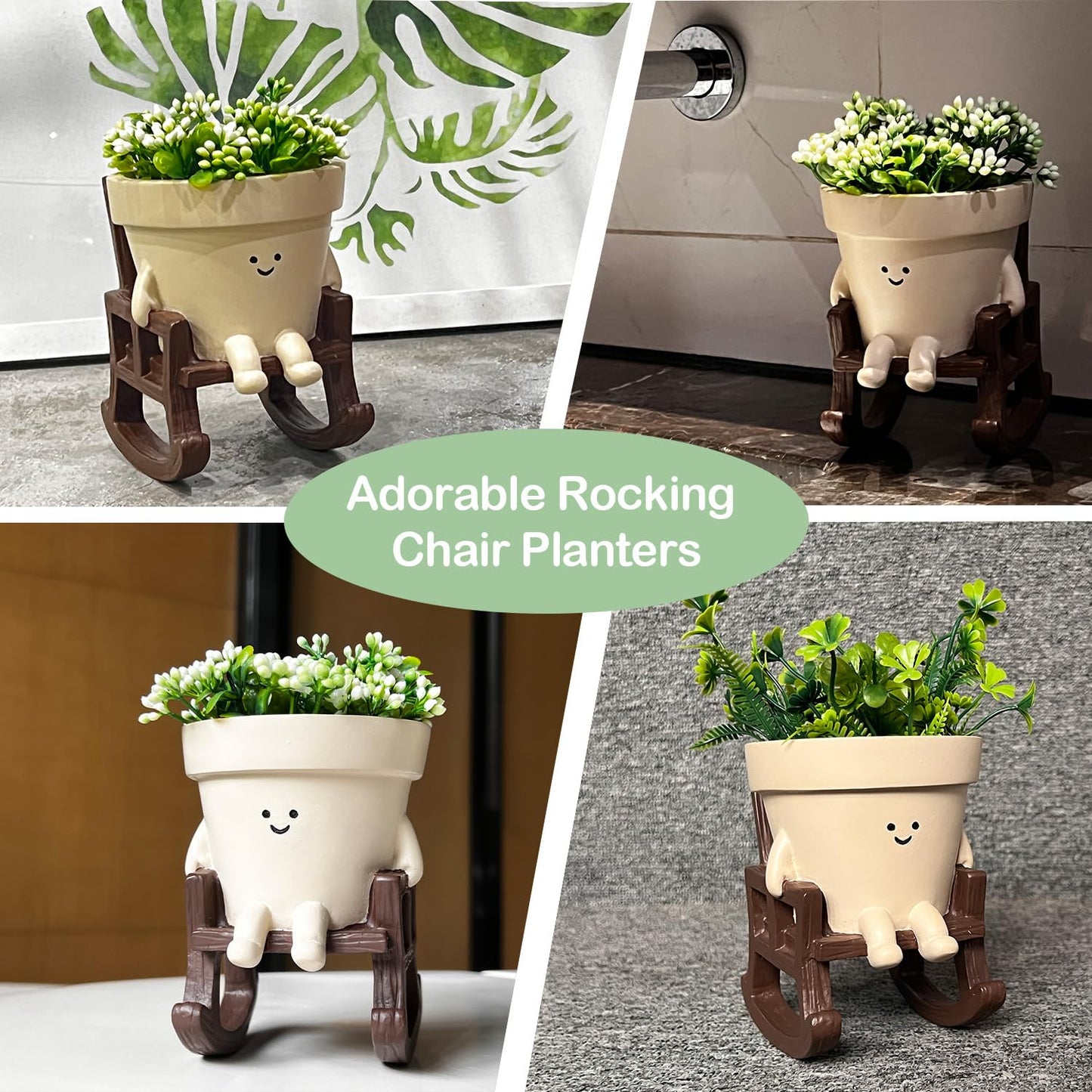 Jxcnkiy Smily Face Planter Pot, Cute Rocking Chair Plants Pots, Funny Face Planter Pots Head, Indoor and Outdoor Succulent Pot with Drainage Hole, Gifts for Mother, Women, Appreciation, Christmas