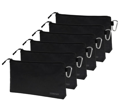 COREFLEX Premium Tool Pouch Zipper Bag, Small Tool Bag, Multipurpose Storage pouch, Heavy duty Flat Bottom Tool bag with YKK Zipper (6 pack Large 12inch Black)