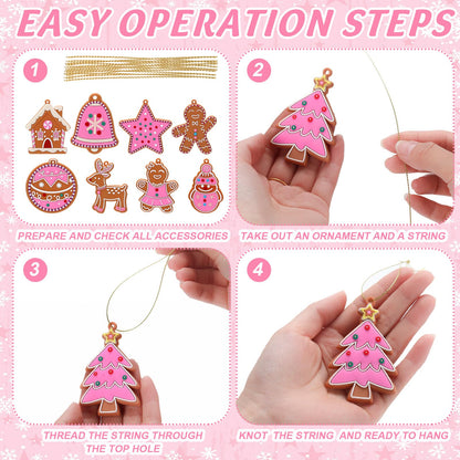 Vertintong 30 Pcs Pink Christmas Gingerbread Hanging Ornaments Pastel Gingerbread Ornaments Soft PVC Christmas Tree Wall Hanging Decoration for Xmas Party Office Home Decor Winter