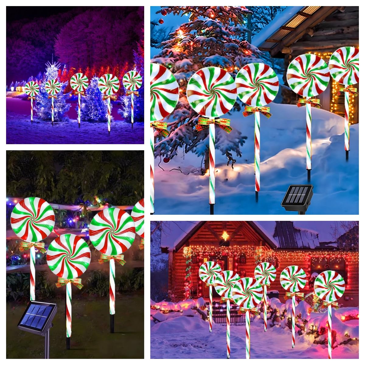 NAHIYELAS Christmas Solar Lollipop Pathway Lights 5 Pack Outdoor Candy Cane Stake Light with Bow Waterproof Walkway Xmas Outsides Garden Yard Lighting Landscape Decorative Decoration