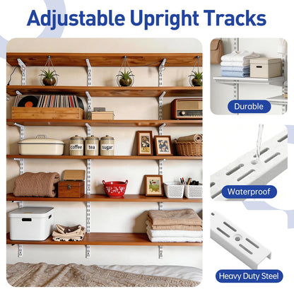 LYYUWE Twin Slot Shelf Tracks, Heavy Duty Steel Wall Mount Shelf Rails for Track Shelving System for Retail, Garage, and Home Storage (White, 48 Inch(8PC))