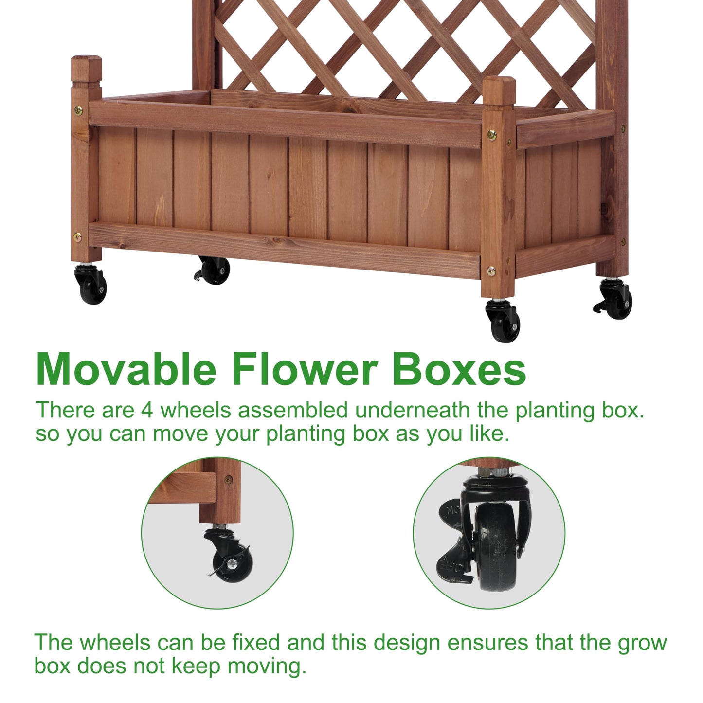 Wood-Natrl Raised Garden Bed with Trellies 2 Pack, Outdoor Wooden Planter Box & Plant Stand with Climbing Racks