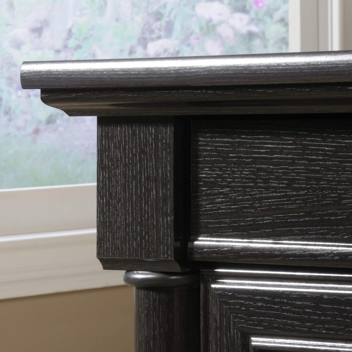 Sauder Palladia Office Desk with Drawers, Executive Desk with File Cabinet Storage, Cable Management, Keyboard Tray, in Wind Oak Finish