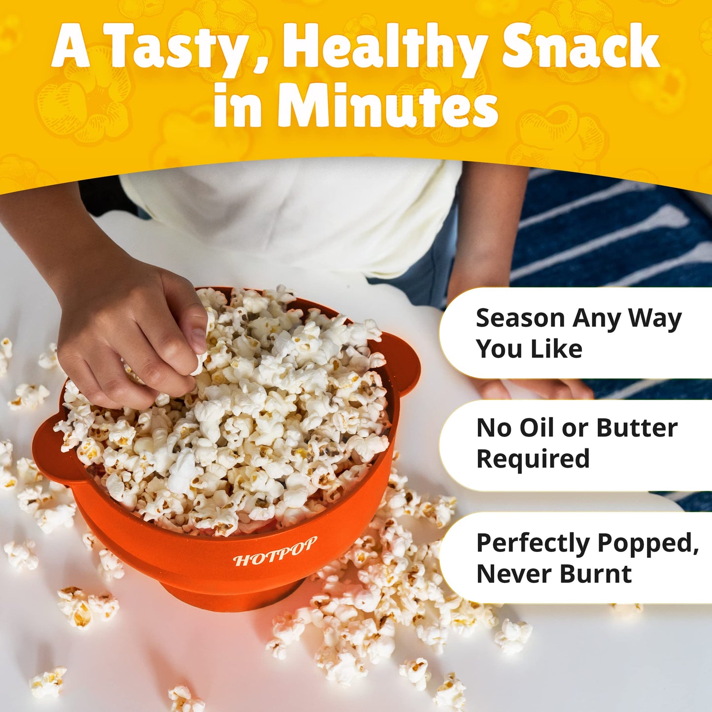 The Orginal HotPop Silicone Popcorn Maker - Microwave Popcorn Popper with Handles - Collapsible Bowl, Heat-Resistant, Easy to Clean, Ideal for Family Movie Nights, 15-Cup Capacity - Red