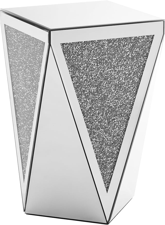 Inverted Triangular Mirror Square End Table, Crystal Diamond Inlaid Coffee Table