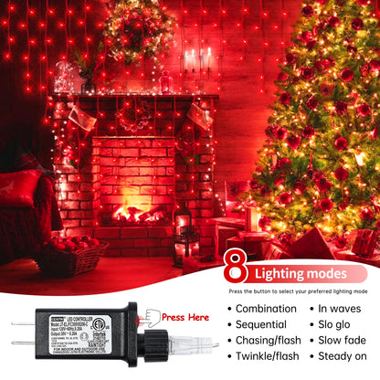 oopswow Christmas Icicle Lights Outdoor,300LED 33FT Christmas String Lights,Connectable Valentine's Day Lights with 30V Plug in for Valentine Wedding Party Eave Garden Wall Indoor Decor, Red
