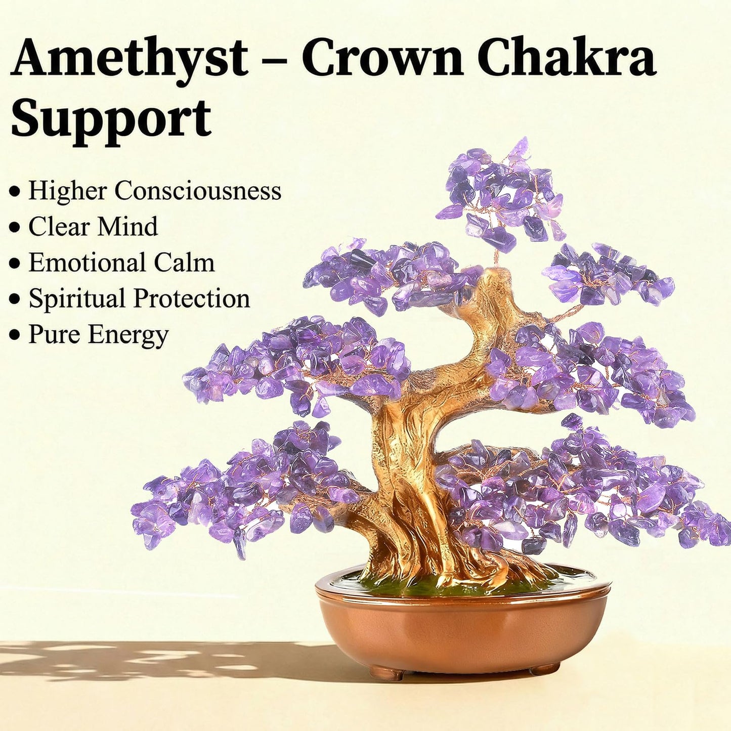 MASGEMES Amethyst Crystal Tree of Life – Handmade Gemstone Bonsai Tree with Natural Stones(360 Large Beads), Chakra Healing for Positive Energy, Home & Office Feng Shui 8"