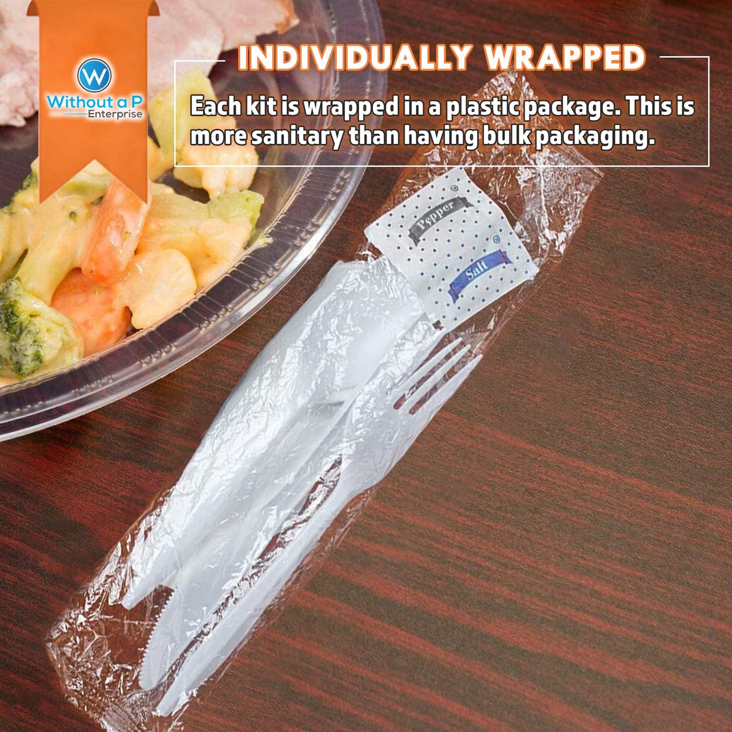Bulk Heavy Weight Cutlery Individually Wrapped White Plastic Cutlery Knife, Spoon, Fork Pack with Napkin and Salt and Pepper Packets - Extra Strong & Resistant