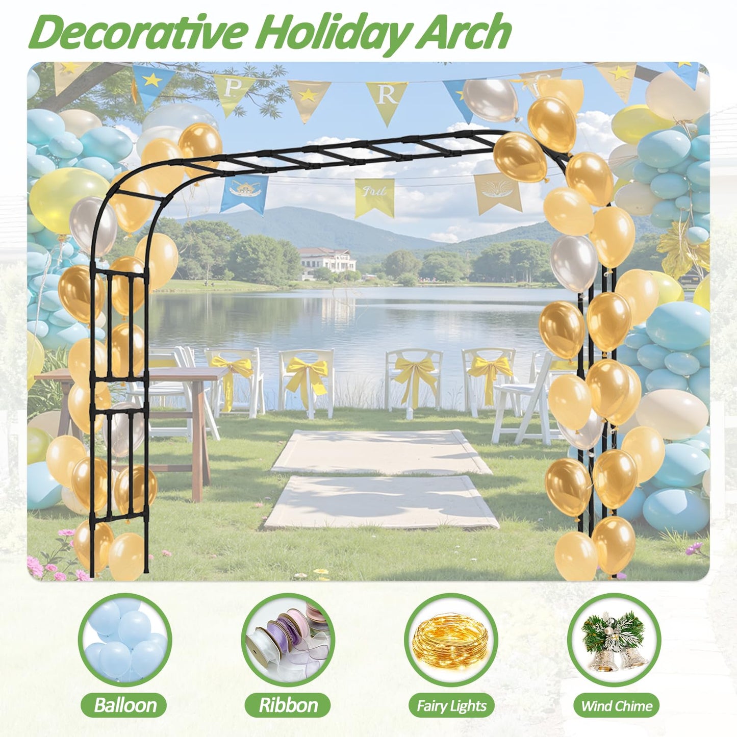 Trellume Thickened Metal Garden Arch-141.7"(L)*94.5"(H),Garden Arch Trellis for Climbing Plants Outdoor, Heavy Duty RustProof Iron Arbor Archway for Backyard, Patio, Lawn and Wedding Decorations