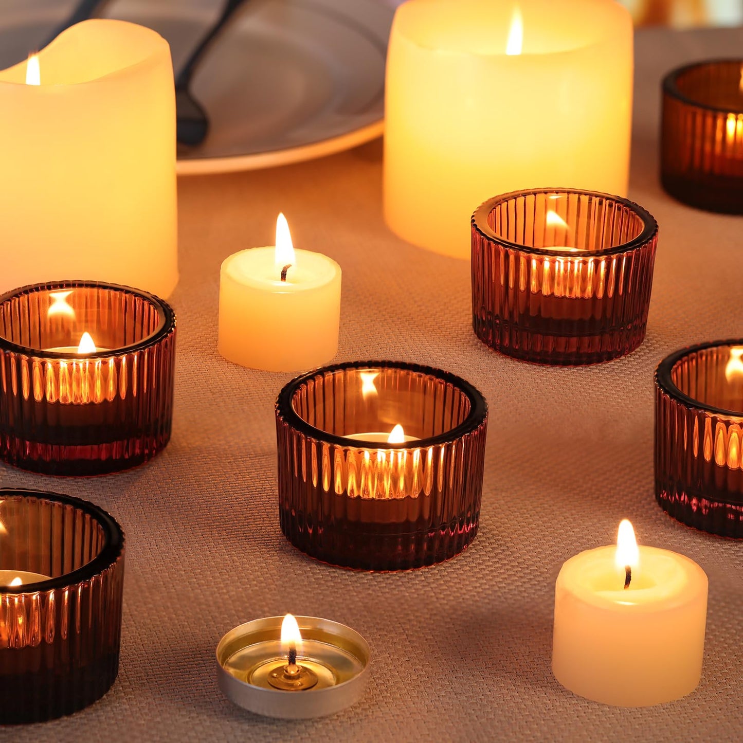 Lanttu 12 Pcs Amber Tealight Candle Holder 2" x 1.4"