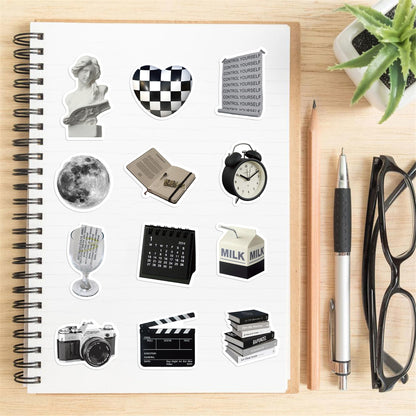 Aesthetic Black and White Stickers, 60PCS Retro Vintage Y2K INS Sticker Pack, Waterproof Vinyl Decals for Laptop, Hydro Flask, Water Bottle, Scrapbook Stickers for Toddlers, Teens, Girls(INS Love)