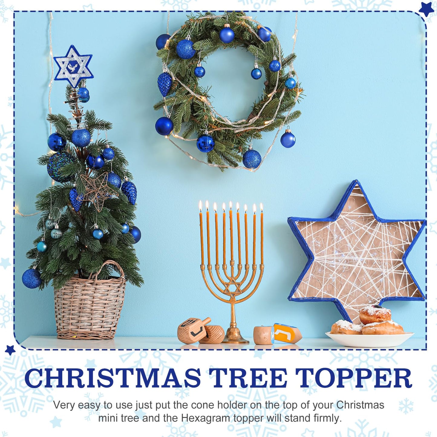 Namalu Christmas Hanukkah Tree Topper 4 Inch Mini Star of David Tree Topper Small Hanukkah Ornament Decor for Chanukah Jewish Home Xmas Wine Bottle Wedding Bridal Shower Holiday Party Decoration
