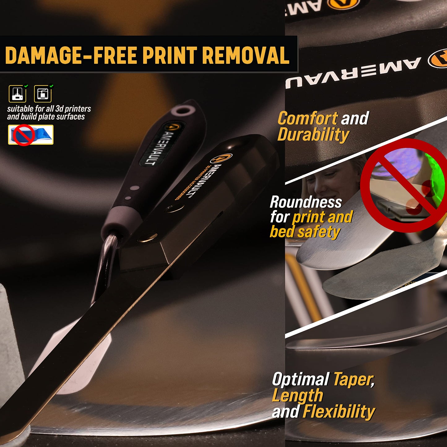 Premium 3D Print Removal Tool Kit - Durable 3D Printer Tools with Sturdy Comfort Grips, Sharp and Hardened Blades for Easy Separation of Prints, Knife and Spatula Set of 2 - Enhanced Version