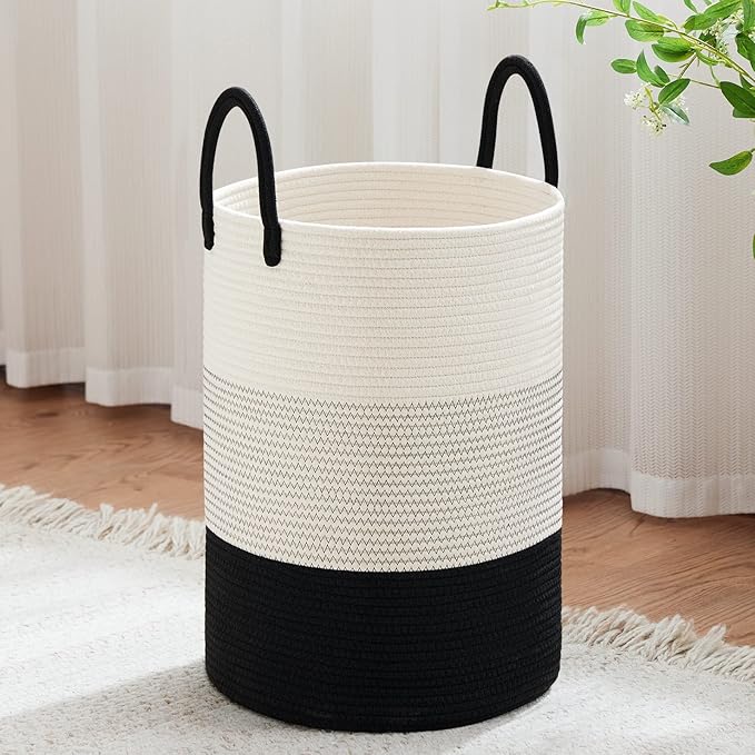 VIPOSCO Large Laundry Hamper, Tall Woven Rope Storage Basket