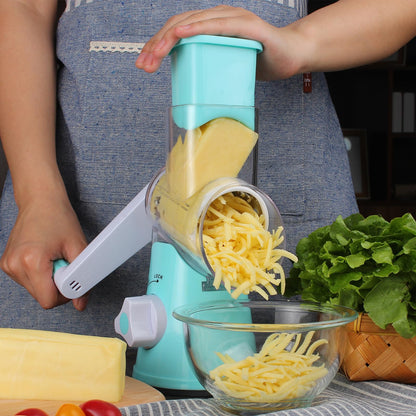Cambom Rotary Cheese Grater Hand Crank Cheese Shredder for Fresh Cheese, Vegetable, Nuts,Non-slip Suction Base, Free Cleaning Brush Three Blades, Blue