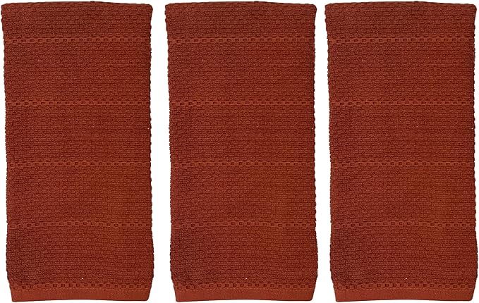 Maroon Rust Cinnamon Kitchen Hand Dish Towels: Oversized 28" x 18", 100% Cotton