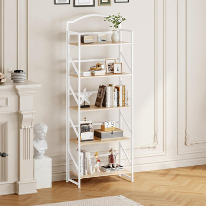 BHG No Assembly Folding Bookshelf for Living Room,Semicircle Collapsible Book Shelf for Home Office, Portable Bookcase Storage Organizer Rack Shelves