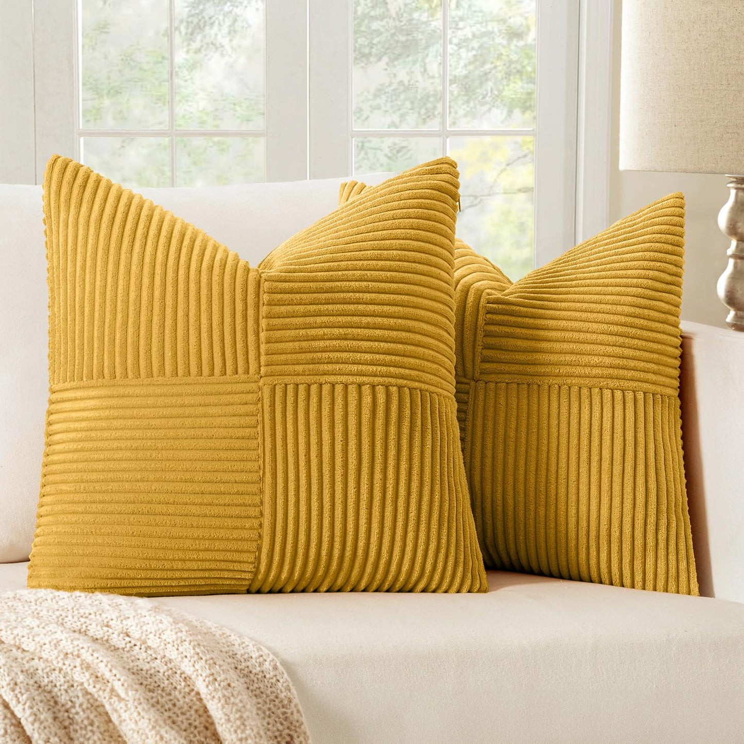 MIULEE Black Corduroy Pillow Covers Pack of 2 Boho Decorative Spliced Throw Pillow Covers Soft Couch Pillowcases Cross Patchwork Textured Cushion Covers for Living Room Bed Sofa 18x18 inch