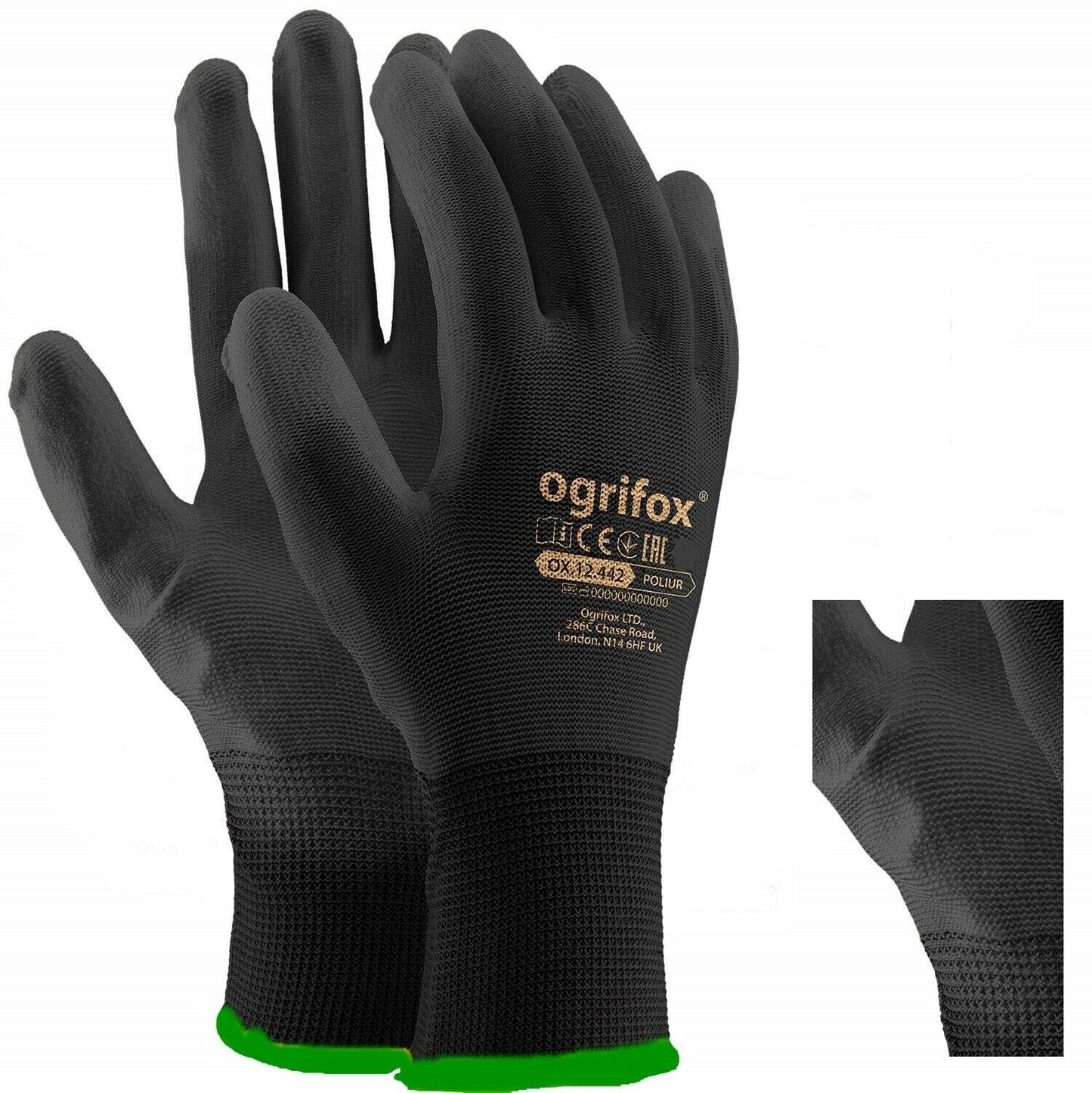 24 Pairs PU Coated Black Nylon Work Gloves. Gardening, Builders, Mechanic (S (7))