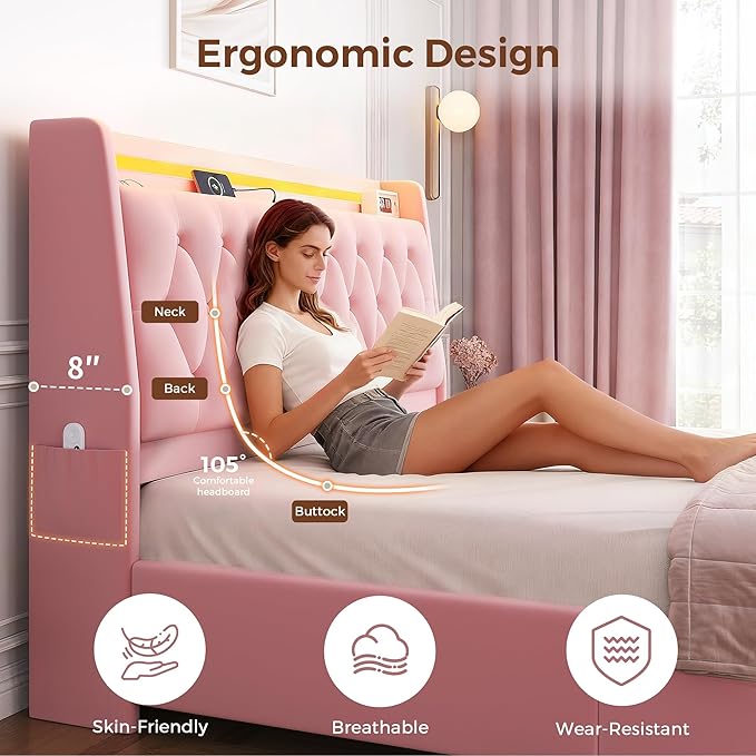 Queen LED Velvet Bed Frame