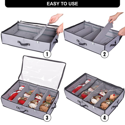 ProPik 2 Pack Christmas Figures Storage Box | Each Holds 4 Holiday Figurines up to 16” | Adjustable Nutcracker Decor Ornament Storage Container | Xmas Decorations Accessories Boxes (Gray)