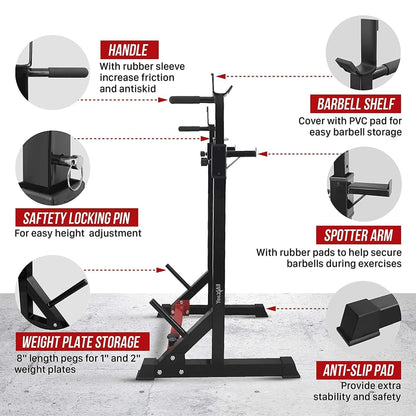 Yes4All Adjustable Squat Rack, 690 LBS Multifunctional Barbell Stand for Home Gym, Weight Lifting, Portable Bench Press Rack