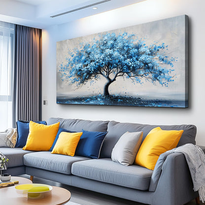 KELIYUAN Canvas Wall Art For Living Room Framed Wall Decorations For Bedroom Office Wall Decor Abstract Painting Blue Tree Pictures Artwork Ready To Hang Guesthouse Room Mural Home Decor 20x40 In