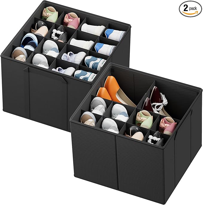 SpaceAid Shoe Organizer for Closet, 2 Pack Foldable Shoe Storage Containers