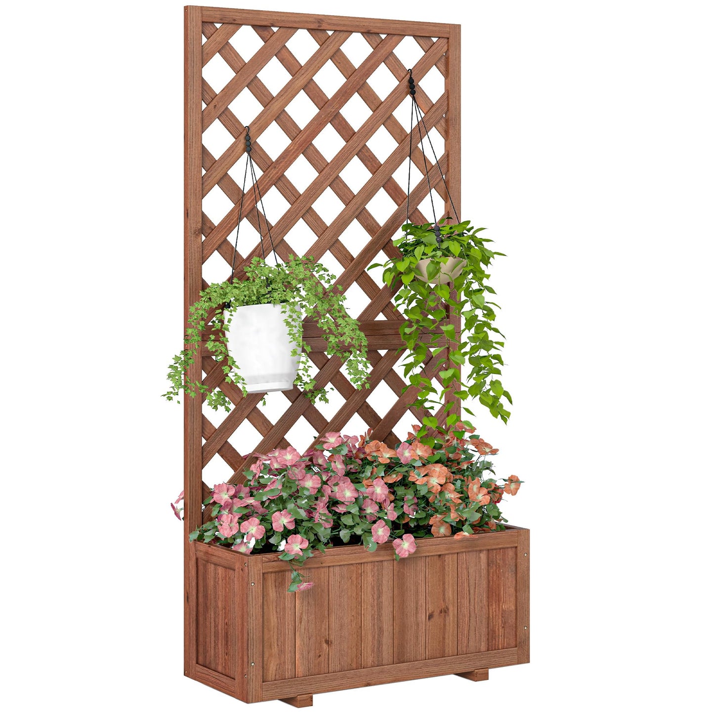 Outsunny Wooden Raised Garden Bed with Trellis, 59" Outdoor Planter Box with Drainage Holes, Planter Raised Bed for Climbing Vine Plants Flowers, Orange