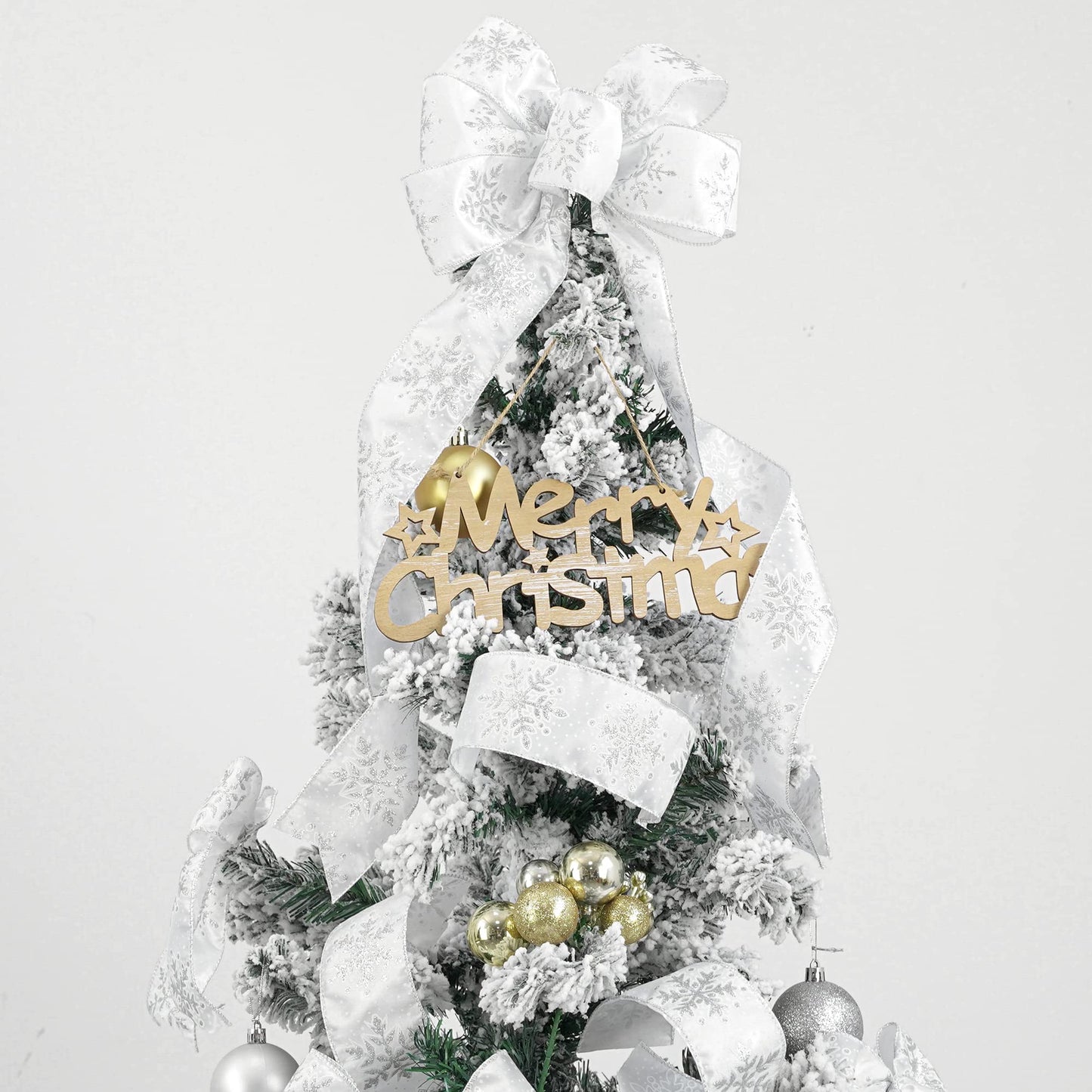 MEEDEE Silver Snowflake Wired Ribbon White Ribbons with Glitter Snowflake 2.5 Inch White and Silver Ribbon for Christmas Tree, Winter Decor, Garlands, Wreaths, Gift Wrapping (10 Yards)
