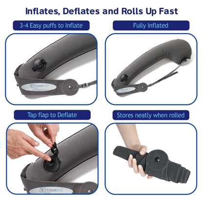 TRAVELREST Ultimate Travel Neck and Body Pillow - Unparalled Support Design, Essentail for Bus, Train, Airplane, Office, Wheelchairs, Comfort and Support, Rolls Up, Straps to Airplane Seat & Car- Grey