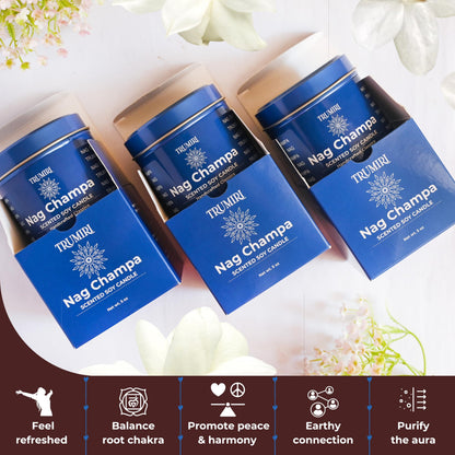 Nag Champa Candle for Home Scented - Pack of 3 x 5oz Natural Soy Clean Organic Non Toxic - for Aromatherapy Meditation Spiritual Gifts Bathroom Kitchen - Long Lasting Heavily Scented Velas Aromáticas