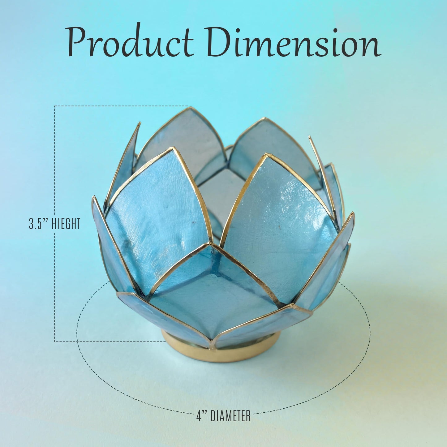 Blooming Lotus Capiz Shell Tealight Candle Holder, Handcrafted Decorative Tea Light Candleholder with Translucent Flower Petals for Ambient Illumination and Natural Elegance, Aquamarine