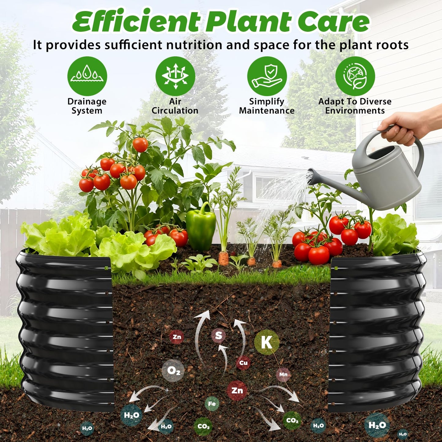 YSEJOMP 17" Tall Outdoor Garden Raised Garden Bed Kits, 4ft X 2ft Oval,0.8MM Thick Metal Raised Planter Bed/Ground Planter Box for Variety of Flowers,Herbs,Vegetables (Black, 48X24X16.5 Inches)
