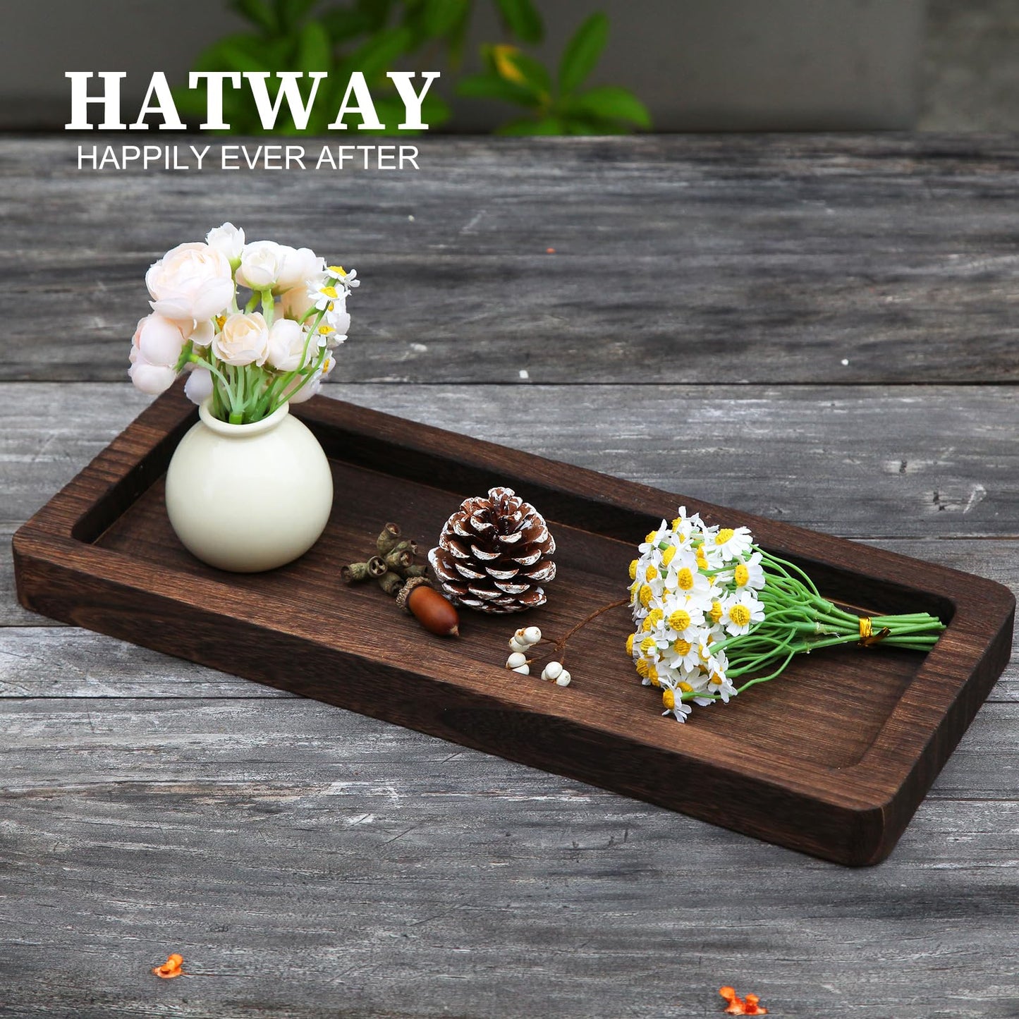 Hatway Wooden Decorative Tray Candle Holder Long Wood Tray Home Decor,Centerpieces Plates for Table centerpieces for CoffeeTable,Christmas Decor