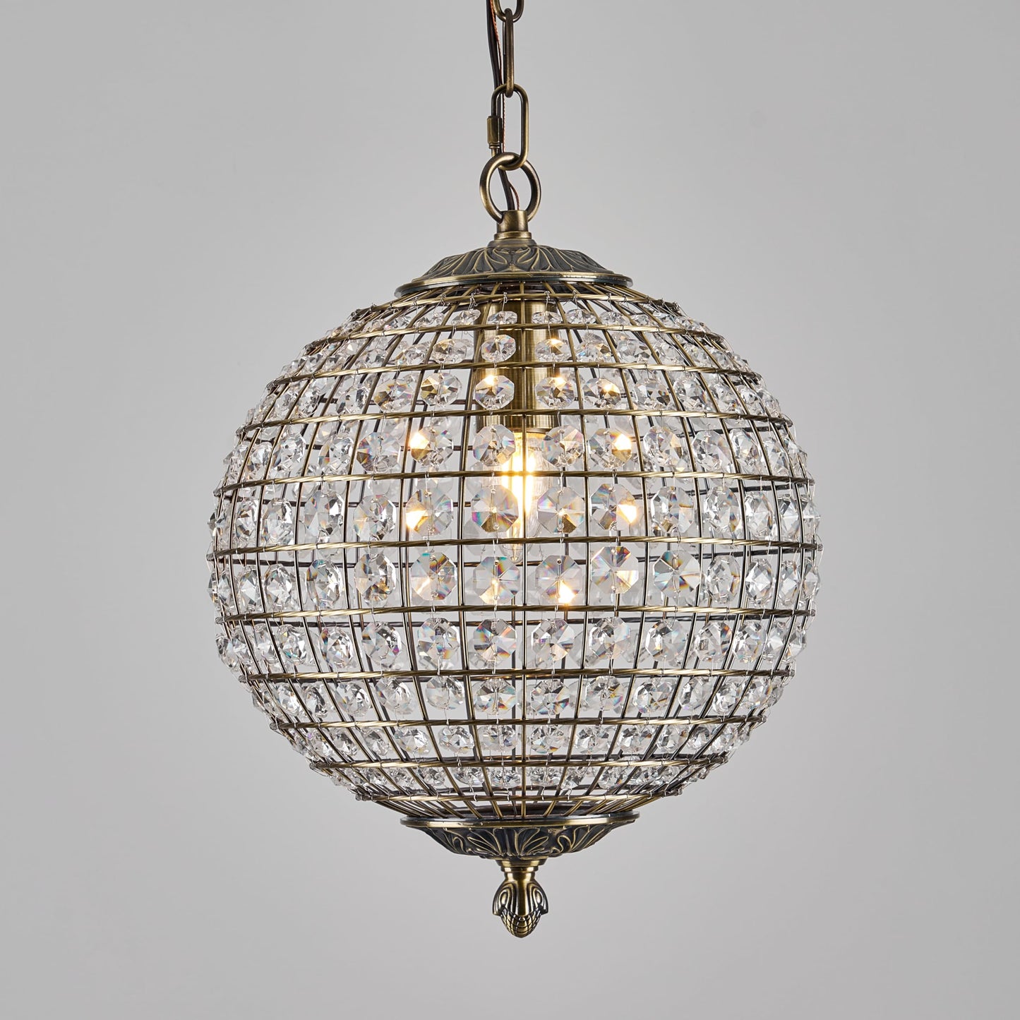 Macarena Gold Vintage Crystal Globe Chandelier 12" Round Antique Bronze Retro Pendant Hanging Light Fixture for Dining Room Kitchen Island Bedroom Hallway Entryway Foyer Bathroom Closet