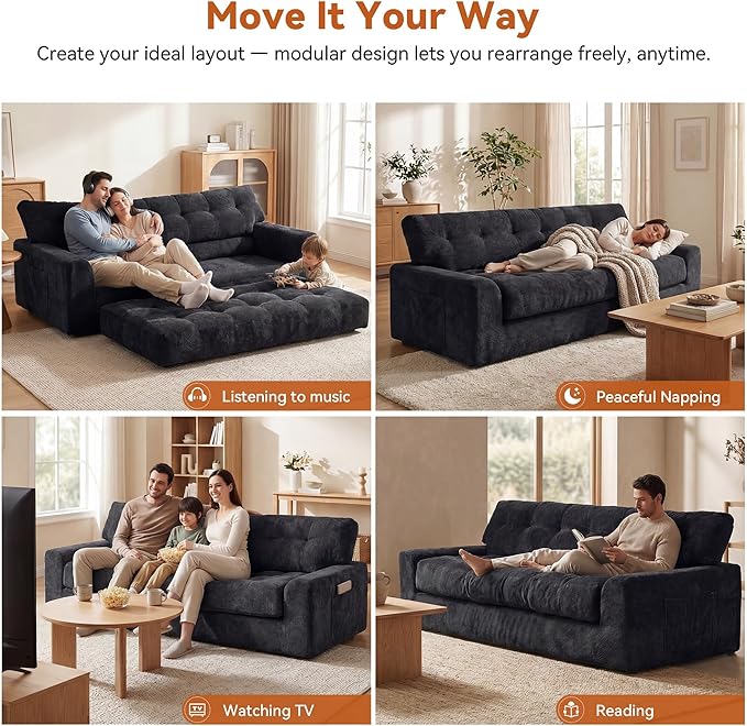 MONVANE 75.6" Convertible 3 Seater Sofa, 2-in-1 Boneless Sleeper Sofa Bed