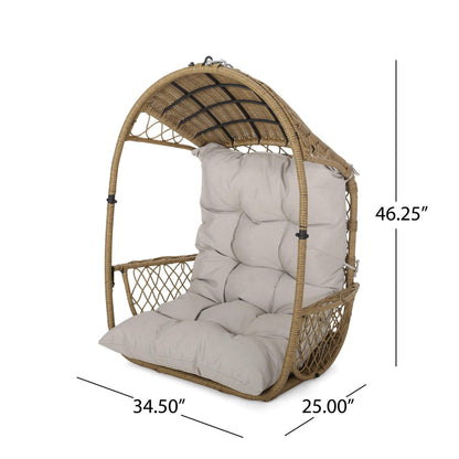 Christopher Knight Home Becky Wicker Hanging Chair with Cushion (Stand Not Included), Light Brown, Brown, Beige