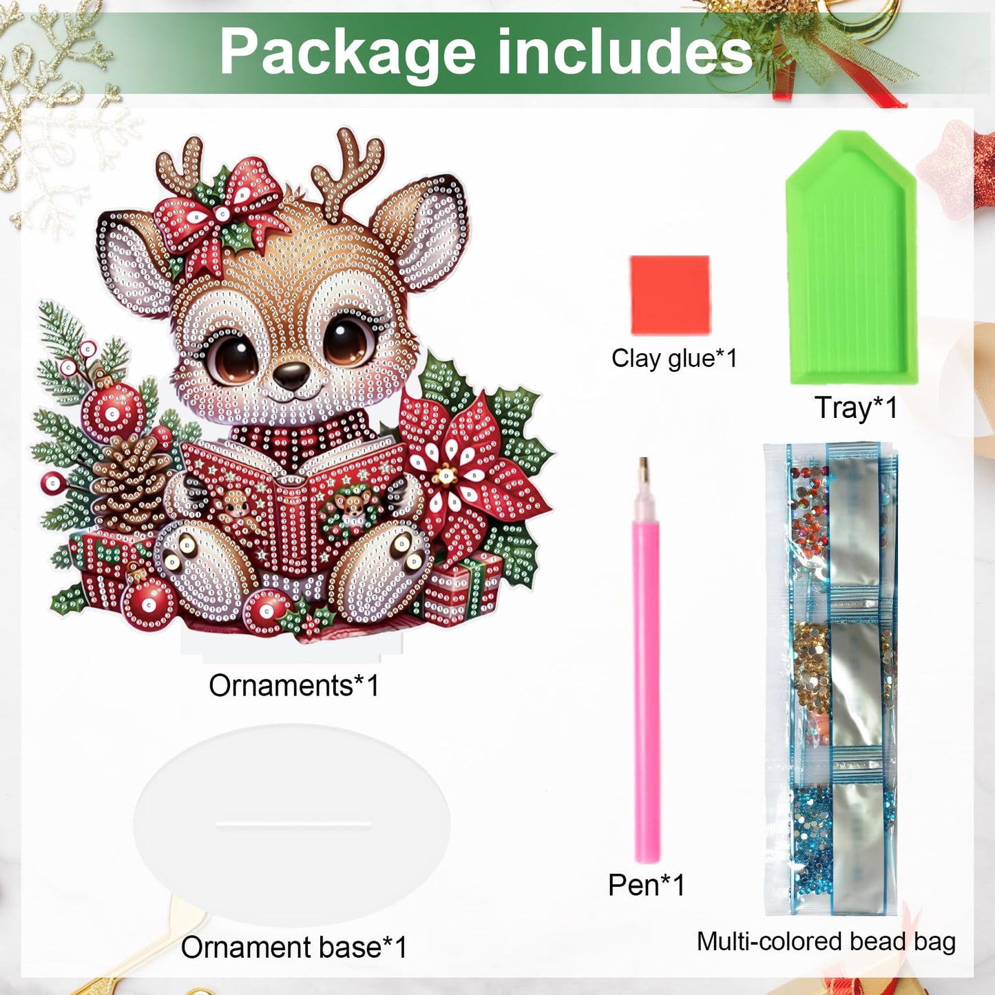 Christmas Diamond Painting Kits Tabletop decoration, DIY Reindeer, 5D Diamond Art Home Ornament By Number Mosaic Arts Crafts For Home Office acrylic Tabletop Decor for Xmas Home Decor, New Year Gift
