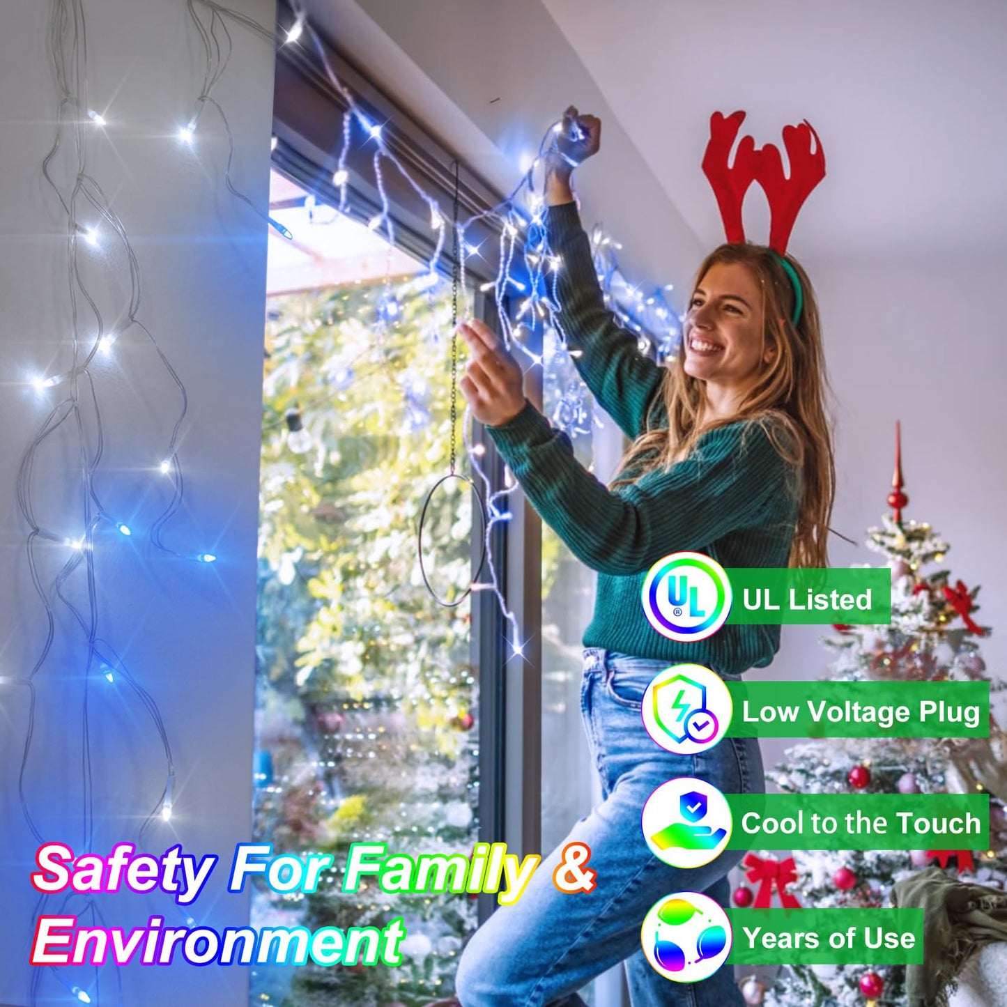 82FT 810 LED Outdoor Christmas Lights - 180 Ice Drops, 12 Pro Modes with Timer Memory & Brightness, Waterproof Hanging Ice String Light for Holiday Wedding Garden Fence House Decor (White & Blue)