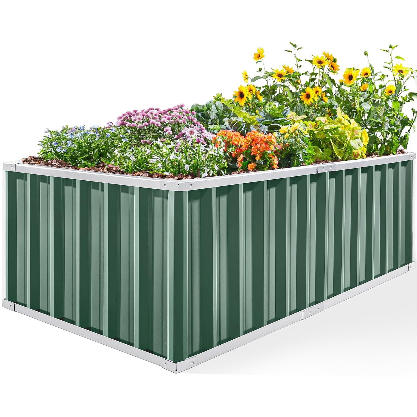 KING BIRD 68" x 36" x 24" Galvanized Raised Garden Bed Outdoor Heightened Steel Metal Planter Box for Deep-Rooted Vegetables, Flowers, Large Raised Bed Kit(Green)
