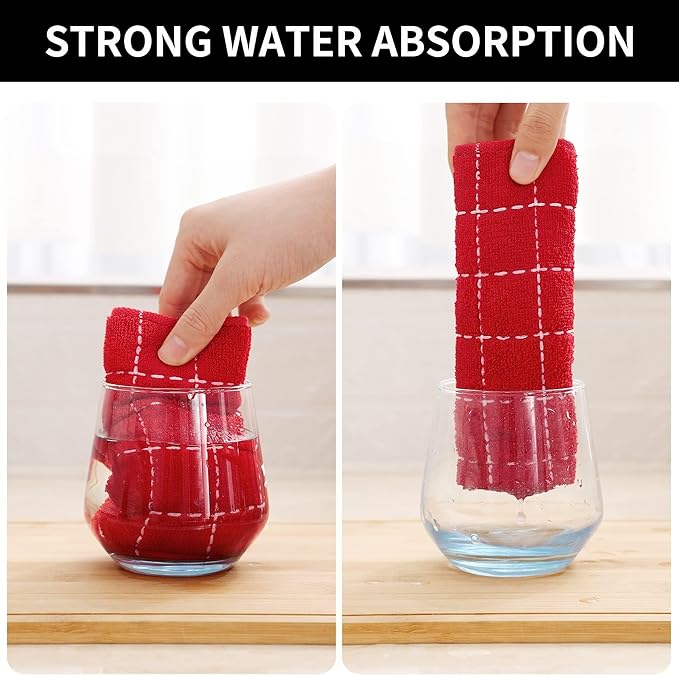 Homaxy 100% Cotton Terry Kitchen Towels, Checkered Designed, Soft and Super