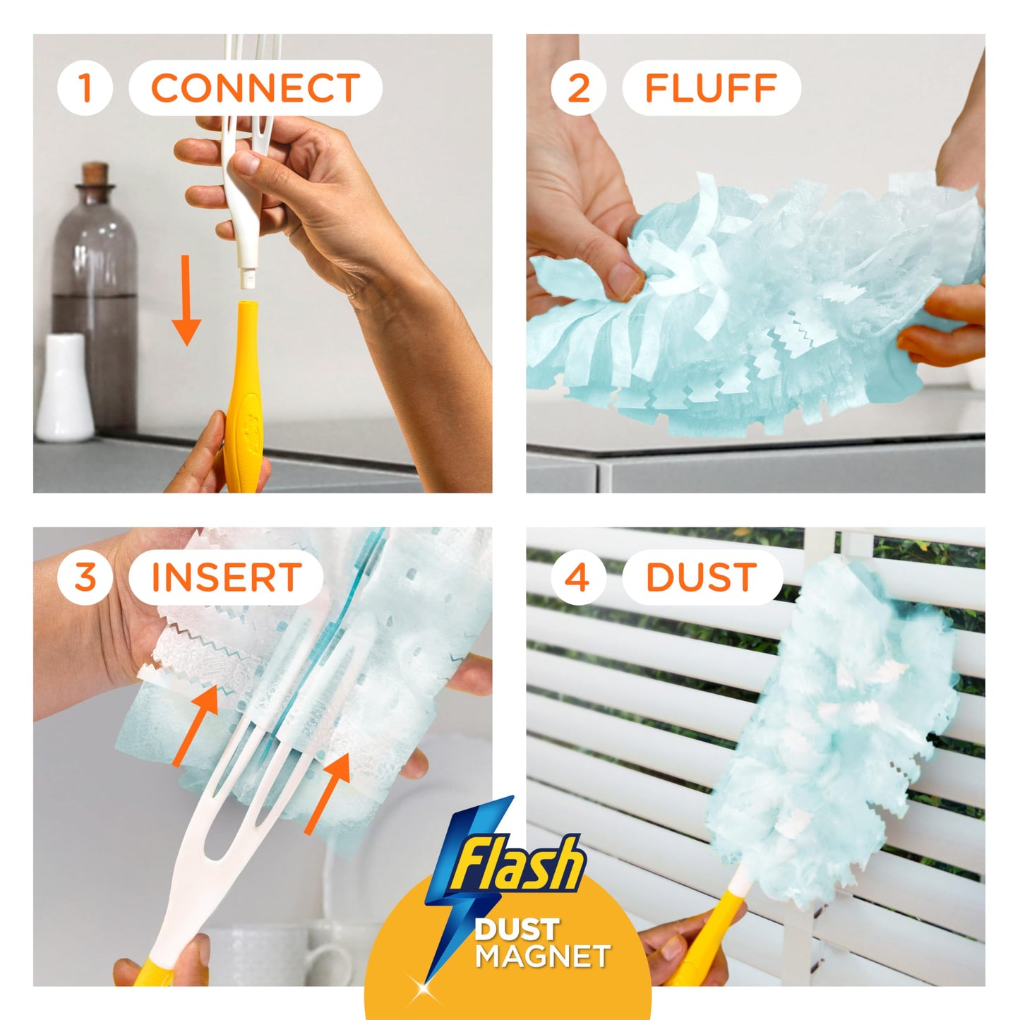 Flash Duster Dust Magnet Refills, Trap & Lock Away Dust, Dirt, Hair & Allergens In No Time, 25 Dusters (5x5)