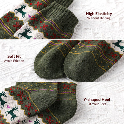 Nimalpal Wool Socks for Women - Wool Socks Soft 5 Pairs Womens Sock, Winter Hiking Cozy Sock Warm, Furry Deer