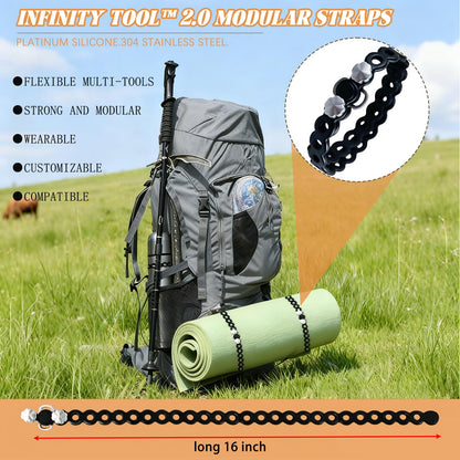 PILISPARK Modular Straps (4-Pack), Heavy Duty Silicone Gear Tie, EDC Multi-Tool Strap for Camping, Travel & Outdoor Survival（Black）