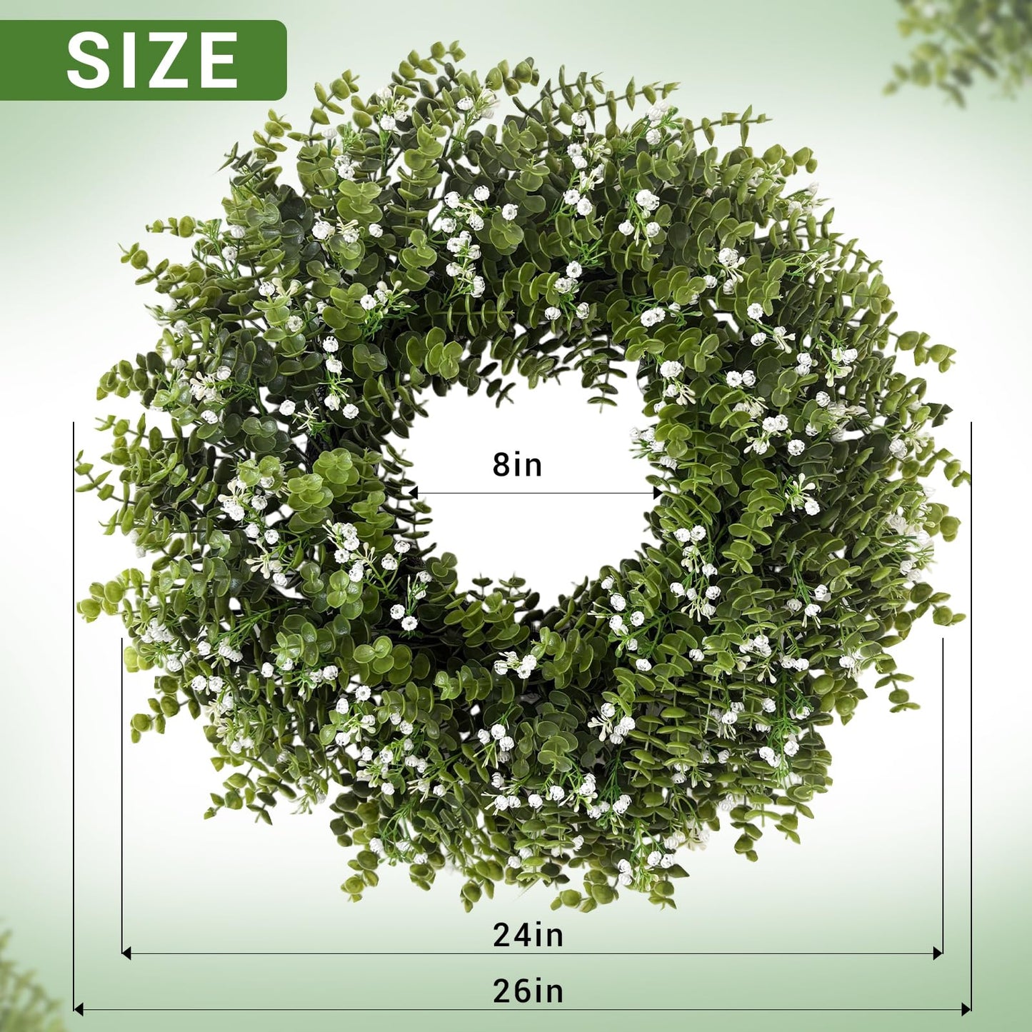 26" Large Eucalyptus Wreaths for Front Door,Spring Summer Fall Autumn Winter Wreaths,Eucalyptus Outdoor Wreath with Babys Breath for Porch, Wall,Home Decor- Spring Summer Fall Winter All Seasons