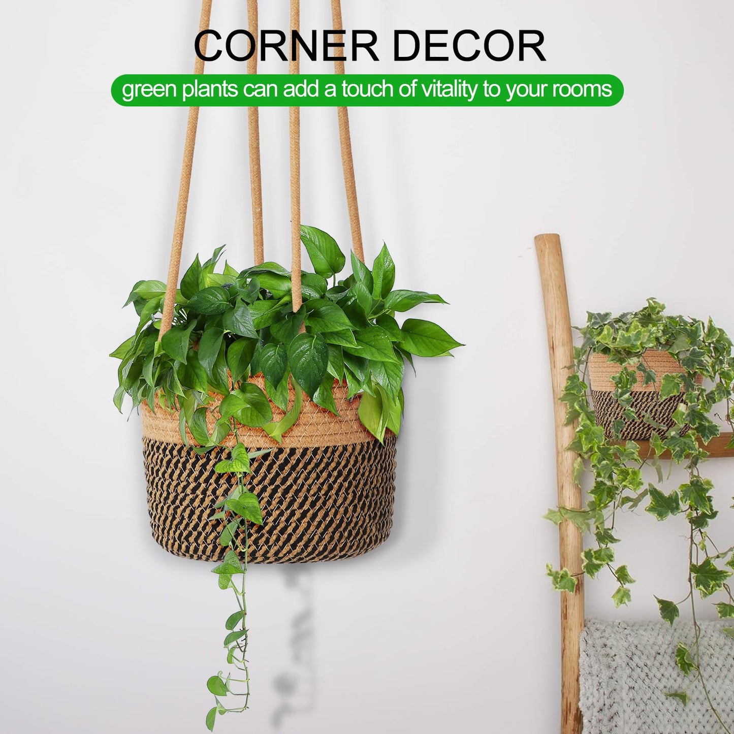 TIGKHAE Hanging Planter Basket 2 Pack Jute Hanging Plant Holder Handmade Boho Plant Hangers Rope Woven Hanging Plant Holder Modern Storage Organizer Plant Hangers for Indoor Home Decor